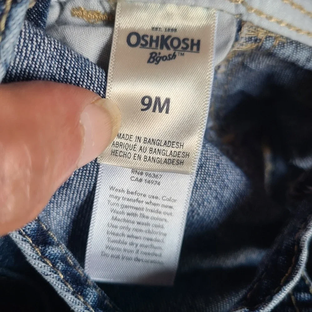 OshKosh Bgosh Shortalls Kids 9M Blue Denim Carpenter Vestbak Adjustable Straps